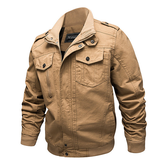 Herren nan robuste Canvas-Fieldjacke mit Stehkragen, Epauletten und multifunktionalen Taschen EB