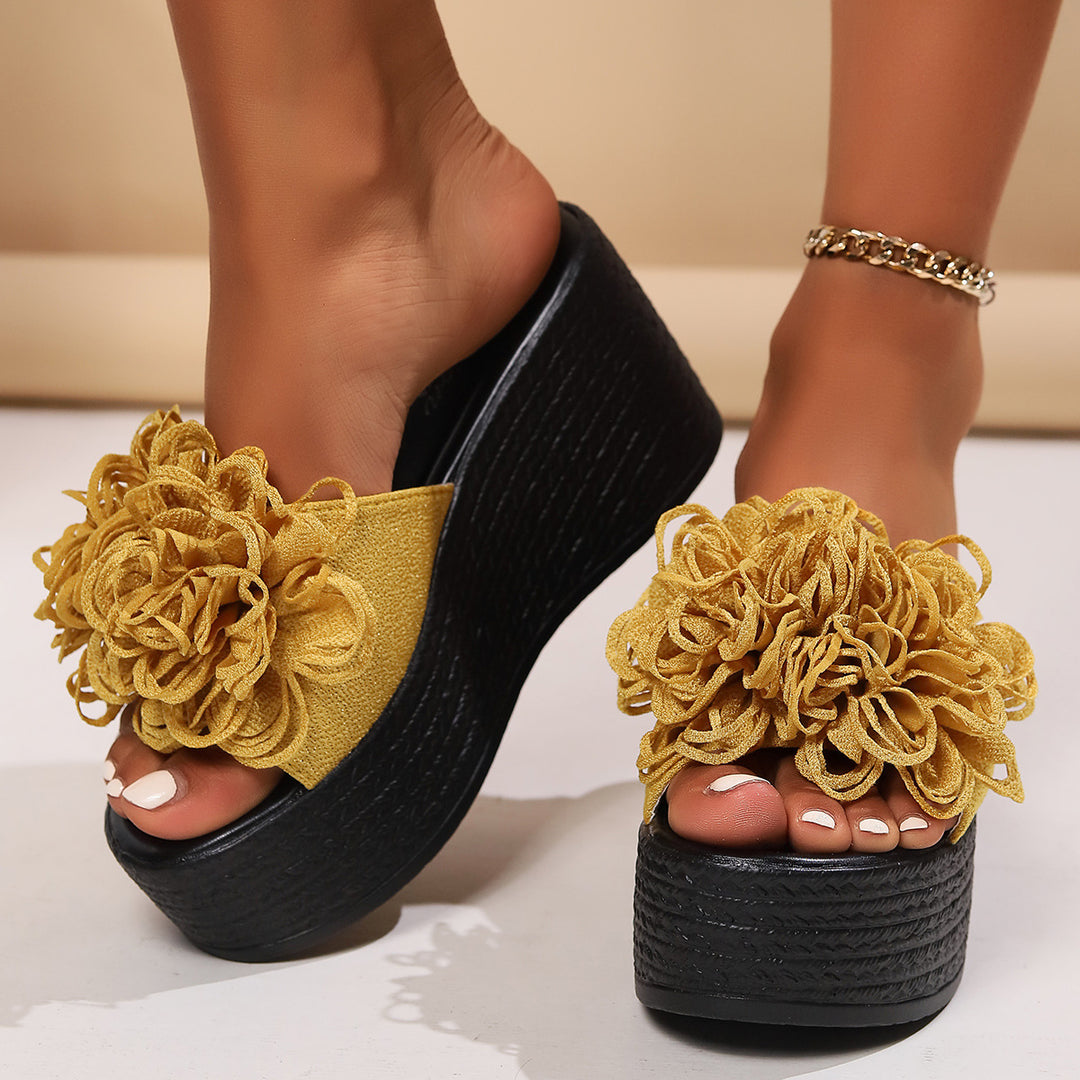 Damen Plattform-Sandalen mit floralen Applikationen und rutschfester Sohle EB