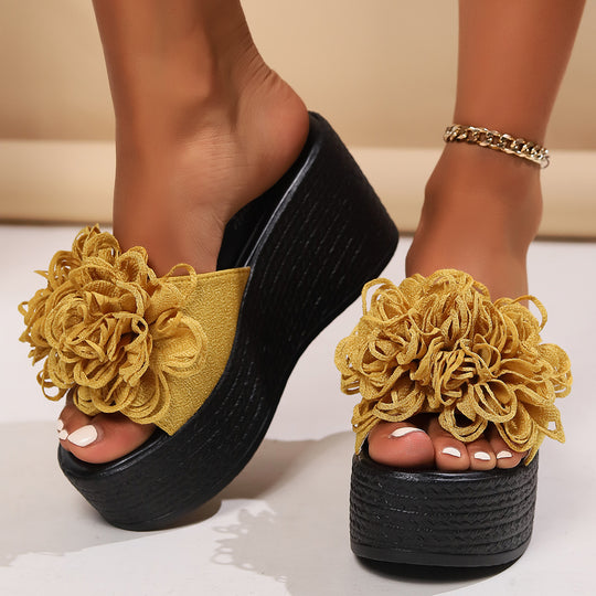 Damen Plattform-Sandalen mit floralen Applikationen und rutschfester Sohle EB
