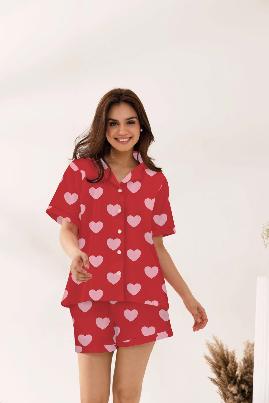 Damen Schlafanzugset mit Herzmuster EB