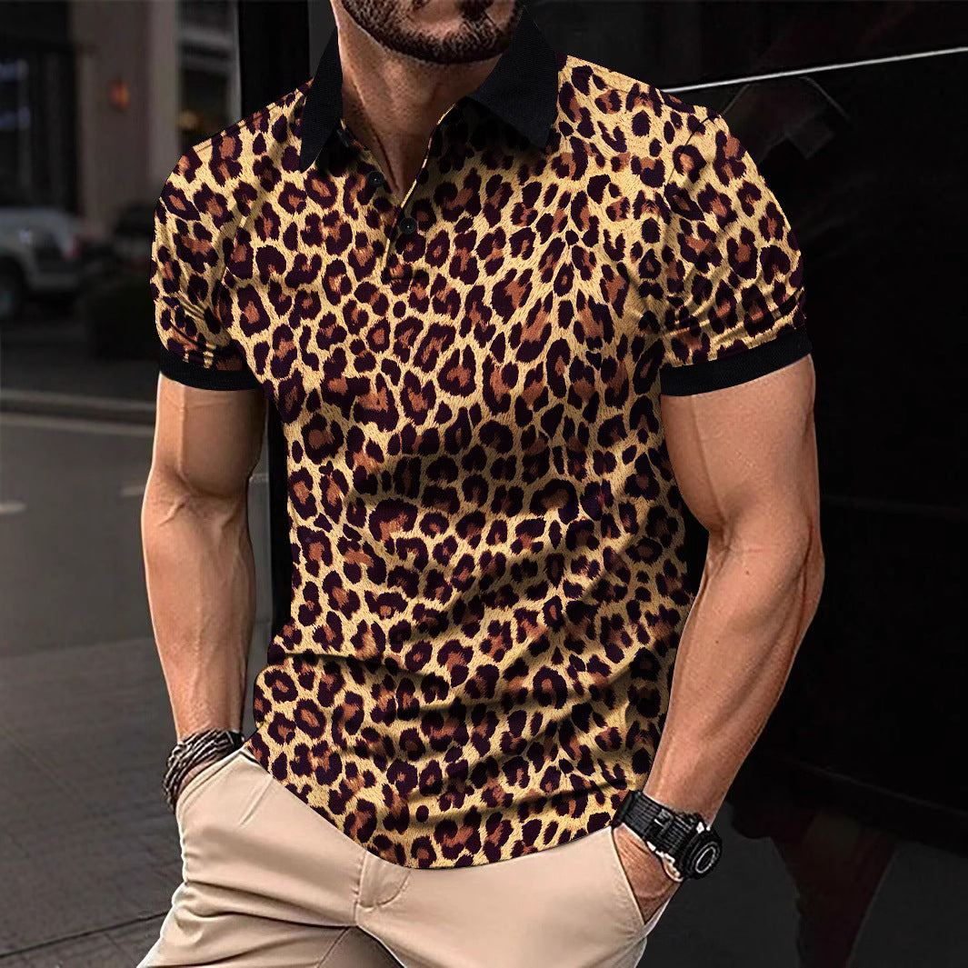 Herren Polo-Shirt mit aufregendem Leopardenmuster und modernem Schnitt EB
