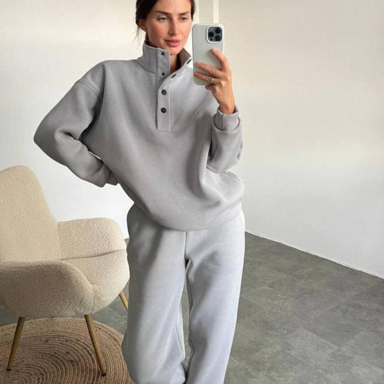 Damen nan kuscheliges Oversize Fleece-Set mit Stehkragen und Jogger EB