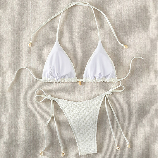 Damen Triangel-Bikini-Set mit verstellbaren Trägern und schönen Muschel-Details EB
