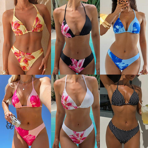Damen Triangel-Bikini-Set mit verspieltem Polka-Dot-Muster und verstellbaren Trägern EB