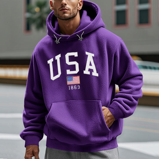 Herren Kuscheliger Fleece Hoodie mit USA-Print EB