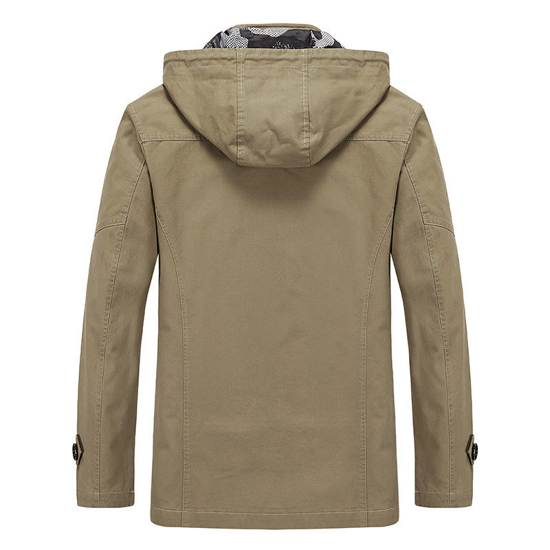 Herren Canvas-Kapuzenparka mit Tarnfutter, Utility-Taschen und verdeckter Reißverschlussleiste EB