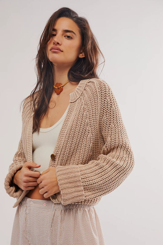 Damen lässige Strickjacke mit dekorativem Knopfverschluss und voluminösen Ärmeln EB