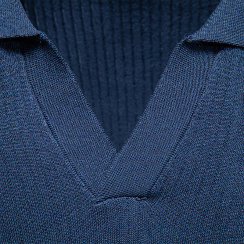 Herren nan fein geripptes Kurzarm-Poloshirt mit offenem Kentkragen EB
