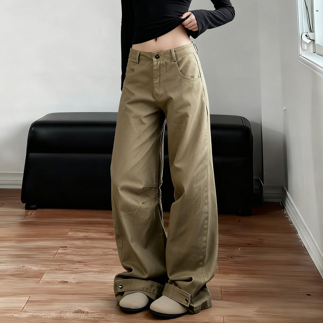 Damenweite Baumwollhosen mit weitem Bein und praktischen Taschen EB