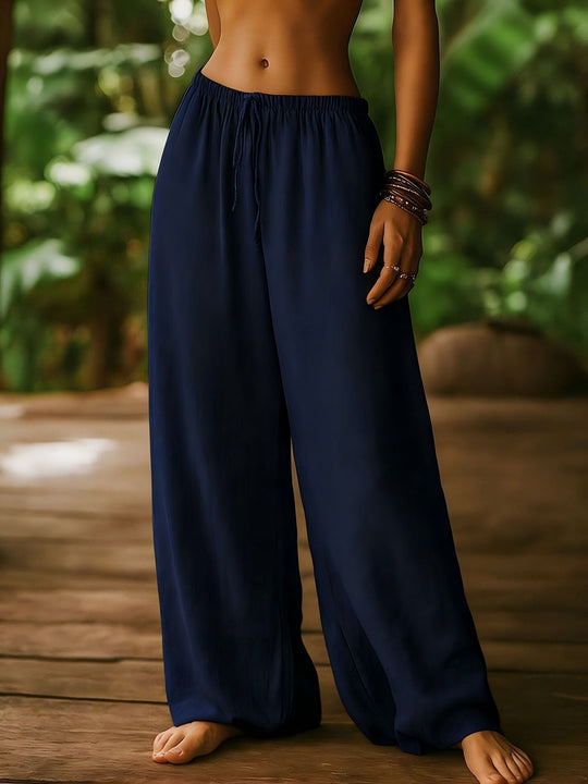 Damen Weit geschnittene Sommer-Hose mit elastischem Bund und Kordelzug EB
