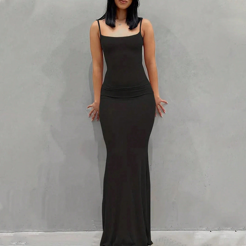Damen figurbetontes Maxikleid mit schmalen Trägern und elegantem Schnitt EB
