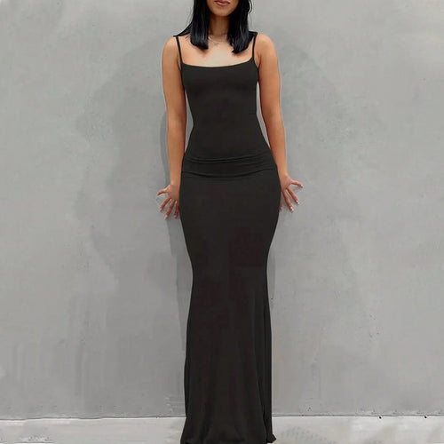 Damen figurbetontes Maxikleid mit schmalen Trägern und elegantem Schnitt EB