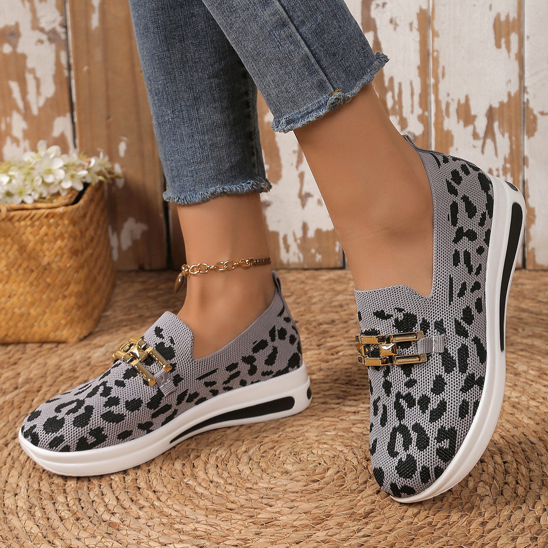 Damen Modische Slip-On Sneakers mit Animal-Print und komfortablem Fußbett EB