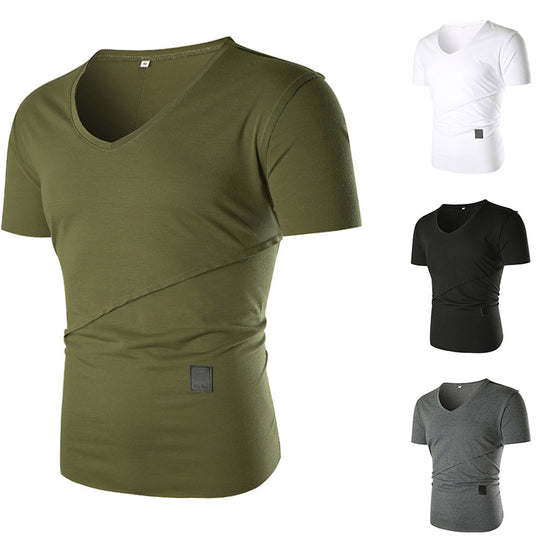 Herren V-Ausschnitt T-Shirt mit asymmetrischem Schnitt und elastischem Bund EB