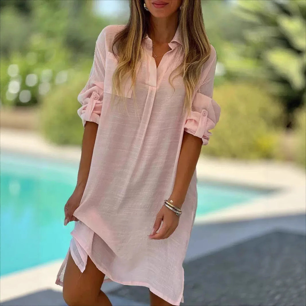 Damen Leichtes Hemdblusenkleid aus luftiger Baumwolle mit Knopfdetails EB