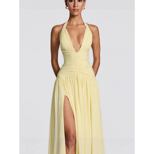 Damen Maxikleid mit raffiniertem Wickeldesign und elegantem Taillenbund EB
