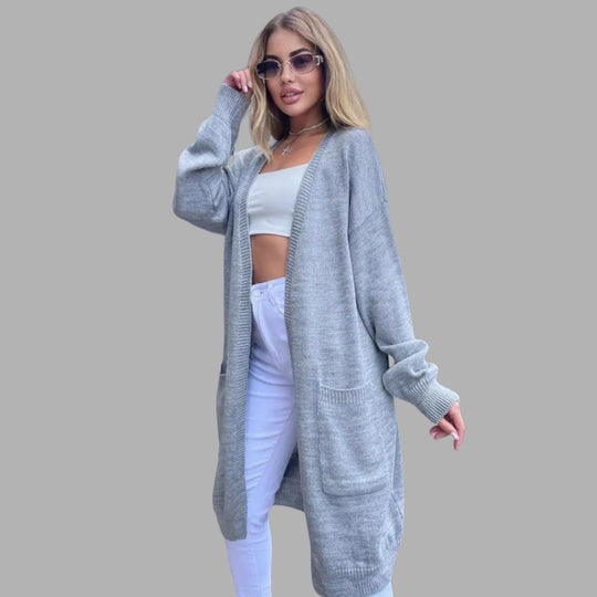Damen Grobstrick-Cardigan mit großzügigen Taschen und offenem Schnitt EB