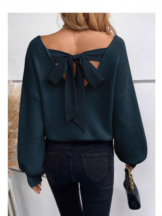 Damen Pullover mit eleganter Schleifen-Ausschnittgestaltung EB