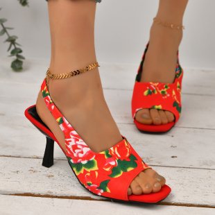 Damen Slingback-Sandalen mit floralem Design und elegantem Absatz EB