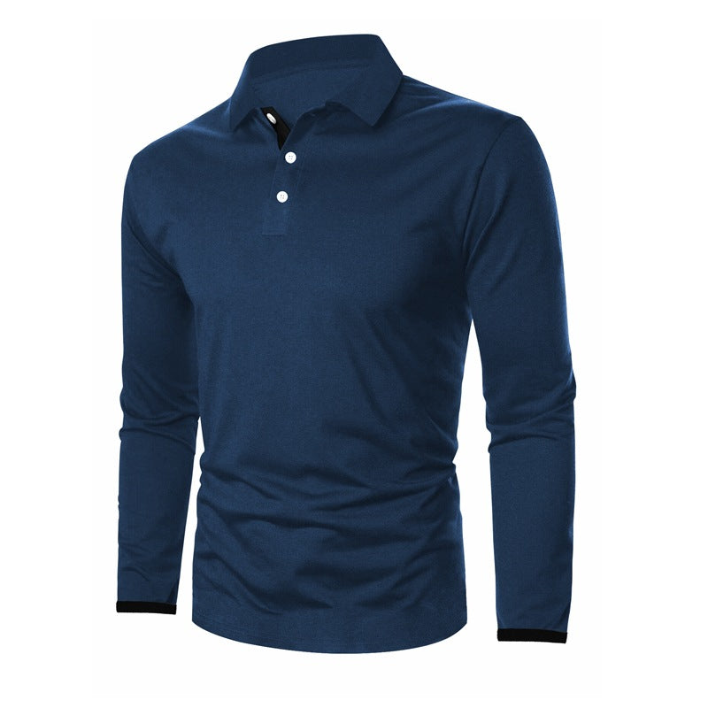 Herren Langarm-Polohemd mit kontrastierenden Knopfdetails EB