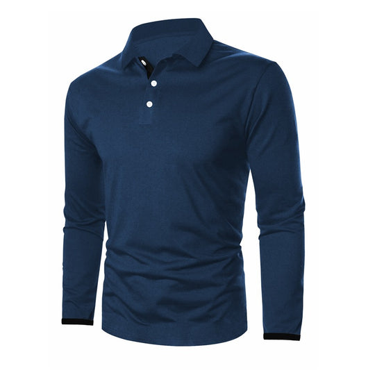 Herren Langarm-Polohemd mit kontrastierenden Knopfdetails EB