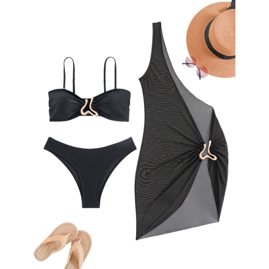 Damen Bandeau-Bikini mit transparentem Cover-Up EB
