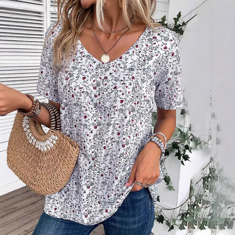 Damen Blusenshirt mit floralem Print und dekorativen Druckdetails Heidi-Mode