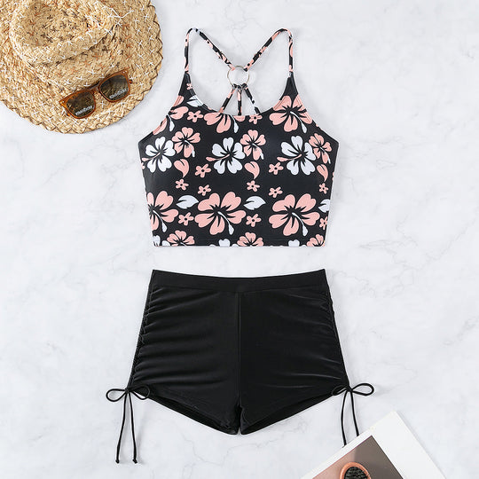 Damen Bade-Top mit floralem Design und hochgeschnittenen Shorts EB