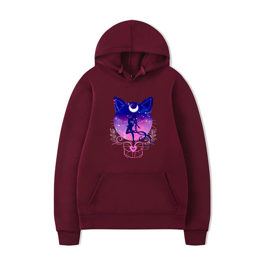 Damen Kapuzenpullover mit künstlerischem Katzenmotiv und bequemer Passform EB