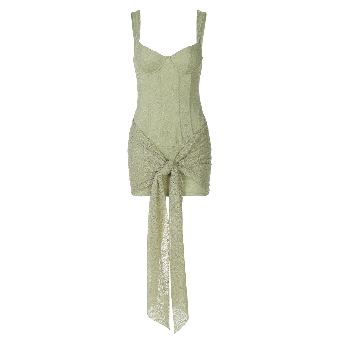 Damen Elegantes Kleid mit Spitzenverzierungen und Raffungsdetails EB
