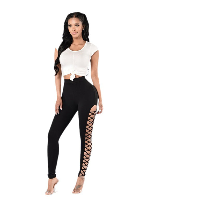 Damen Sportliche Leggings mit verführerischem Schnürdesign EB