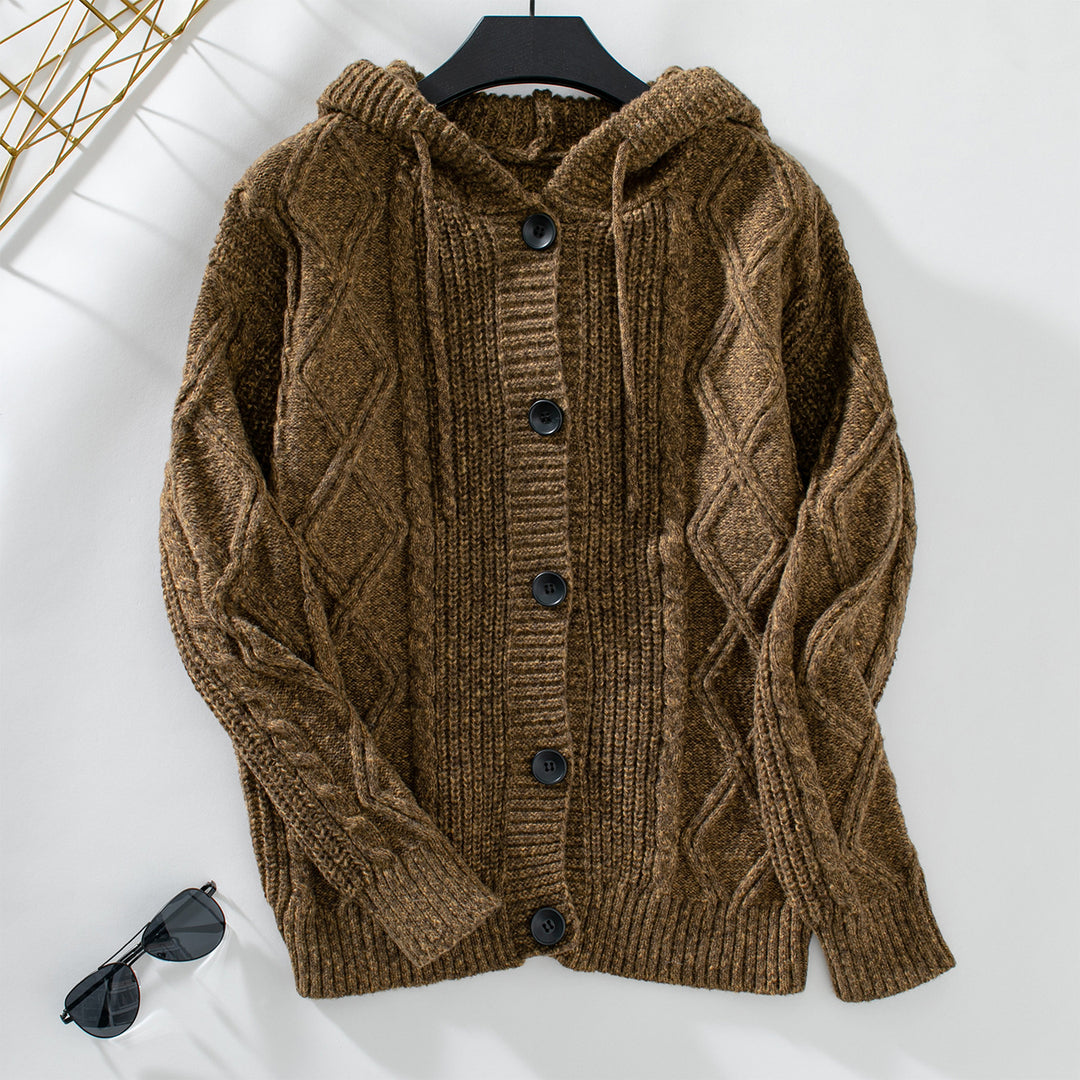 Damen Strickjacke mit Kapuze und strukturiertem Design EB
