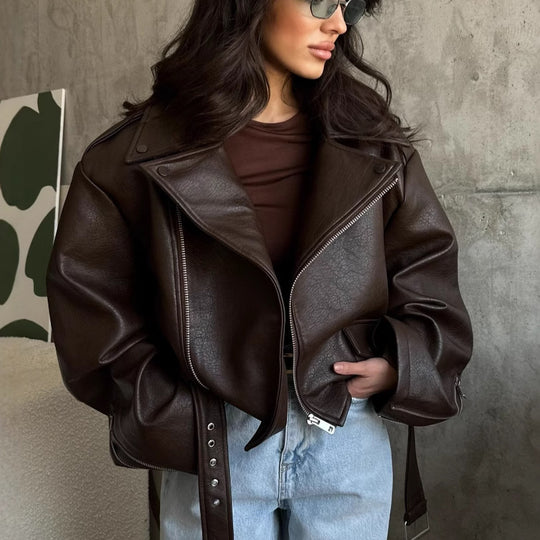 Damen Übergröße Kunstlederjacke im lässigen Stil EB