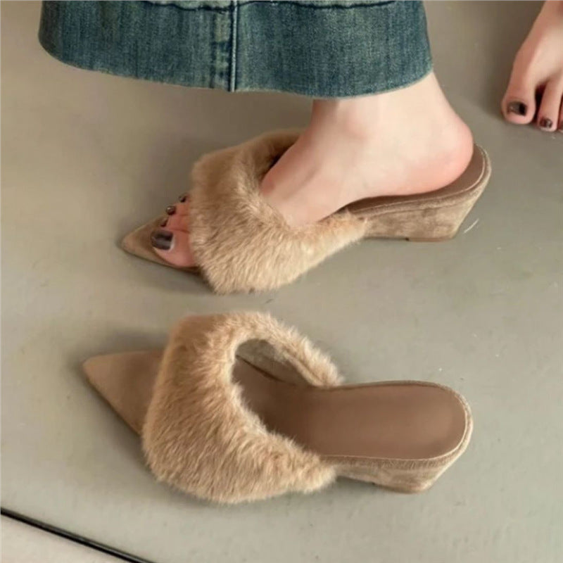 Damen elegante Plateau-Mules mit Fäustling-Optik EB