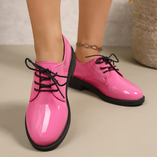Damen klassische Schnürschuhe mit glänzender Oberfläche EB