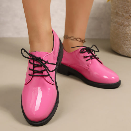 Damen klassische Schnürschuhe mit glänzender Oberfläche EB