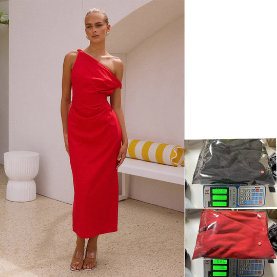 Damen Elegantes Langarmkleid mit asymmetrischem Design und raffinierten Drapierungen EB
