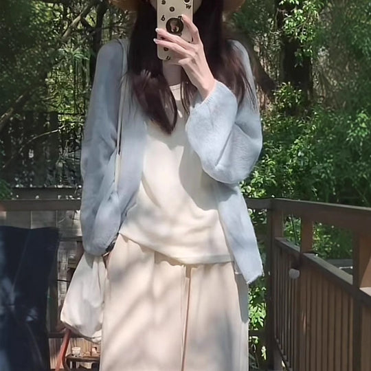 Damen flauschiger Cardigan mit lockerem Schnitt und weichen Ärmeln EB