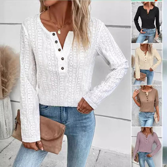 Damen Strukturierter Pullover mit Knopfdetails EB
