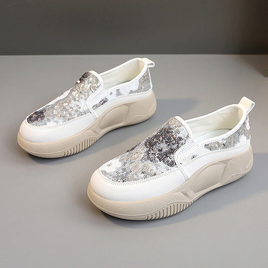 Damen modische Slip-On Sneakers mit glitzernden Blumenmotiven und bequemem Komfort EB