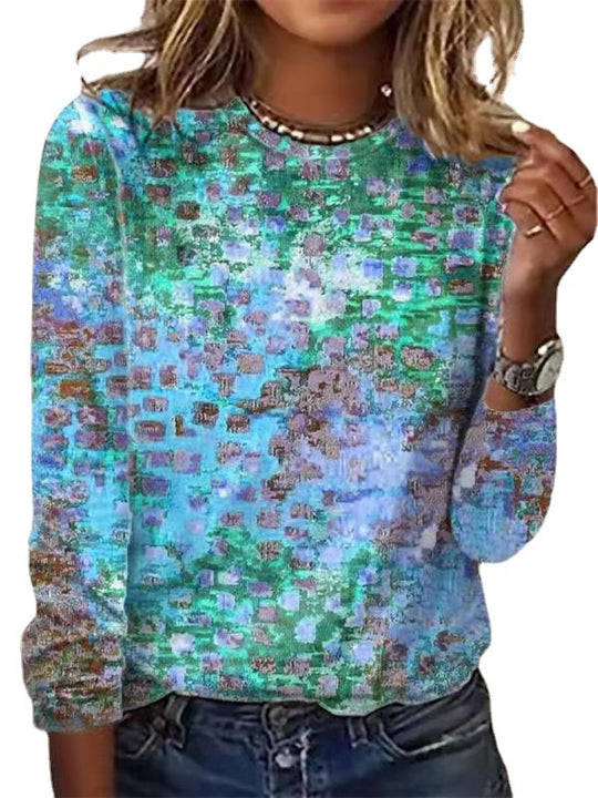 Damen Langärmeliges Oversize-Sweatshirt mit abstraktem Aquarell-Mosaikprint EB