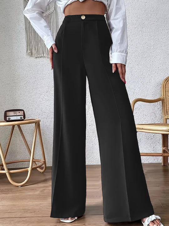 Damen Weit geschnittene elegante Stoffhose mit hoch sitzendem Bund EB