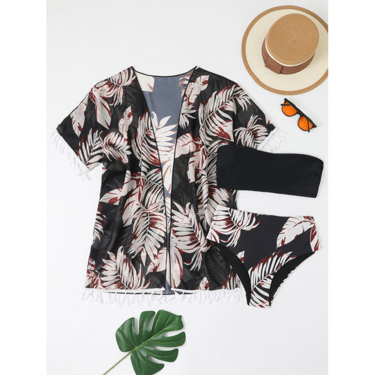 Damen Strandüberwurf mit floralem Design und verspielten Fransen EB
