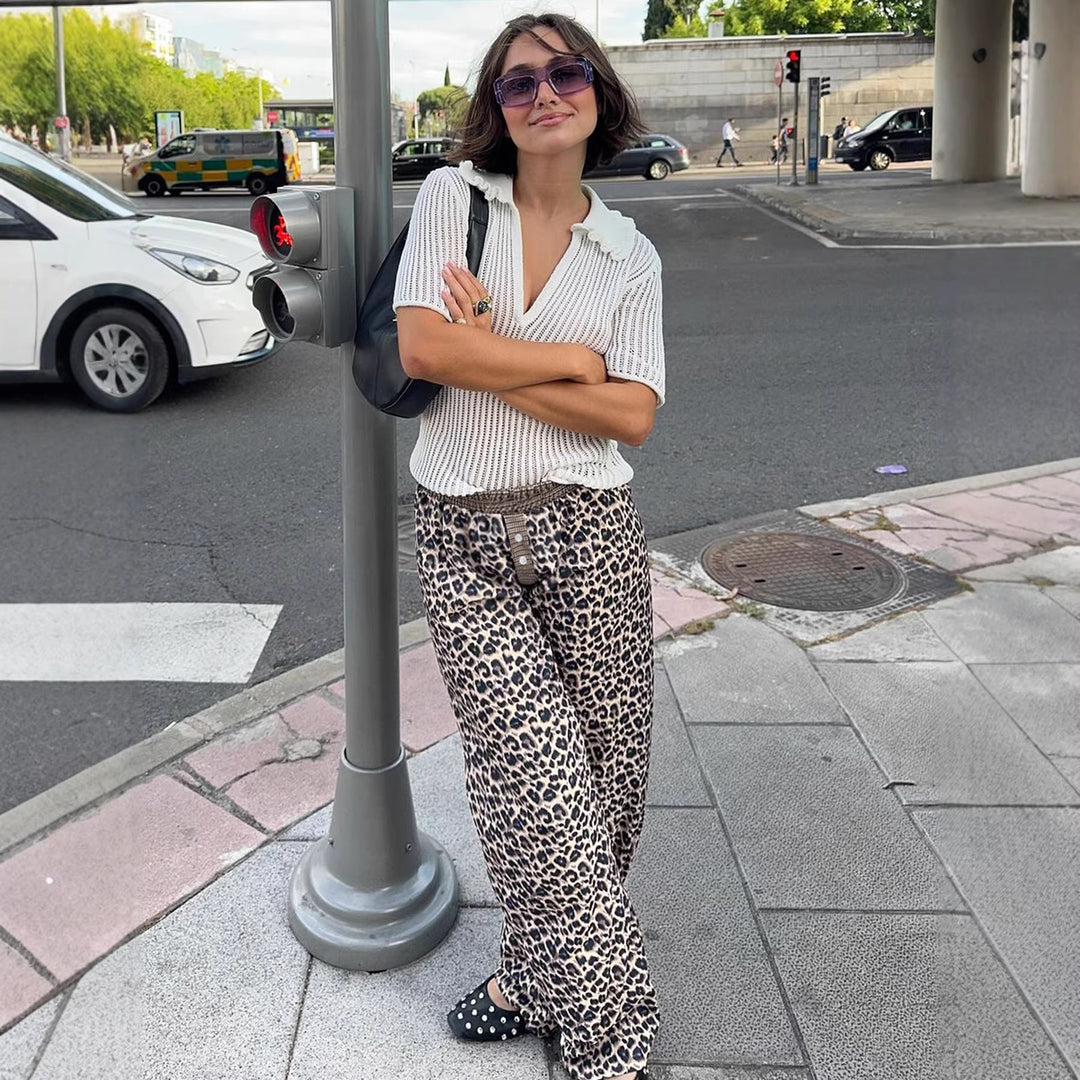 Damen Modische Leoparden-Hose mit elastischem Bund EB