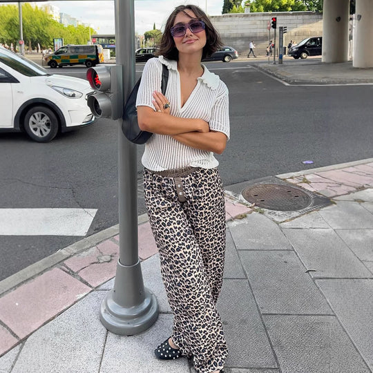 Damen Modische Leoparden-Hose mit elastischem Bund EB