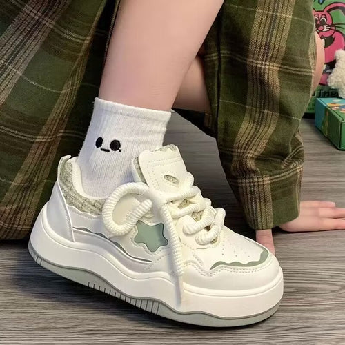 Damen modische Plattform Sneakers mit Sternapplikation EB