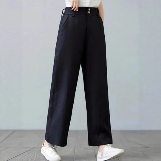 Damen Weite Leinenhose mit elastischem Bund und praktischen Seitentaschen EB