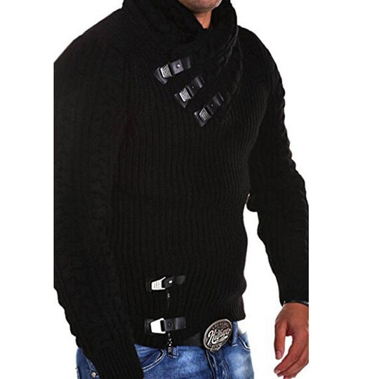 Herren stylischer Strickpullover mit asymmetrischem Kragen EB