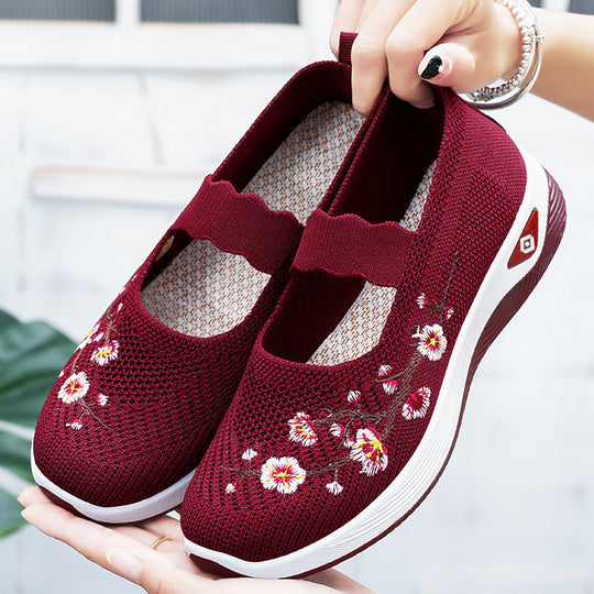 Damen Slip-On Ballerinas mit floralem Strickdesign EB