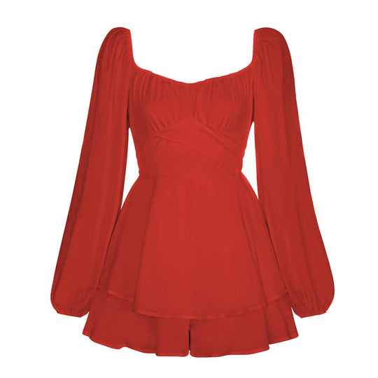 Damen Romantisches Minikleid mit Puffärmeln und verspieltem Schnitt EB
